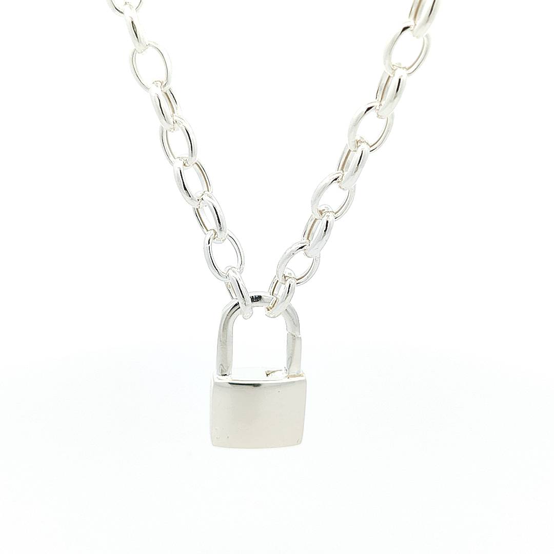 Sterling Silver Lock Pendant Necklace 5MM - boothandbooth