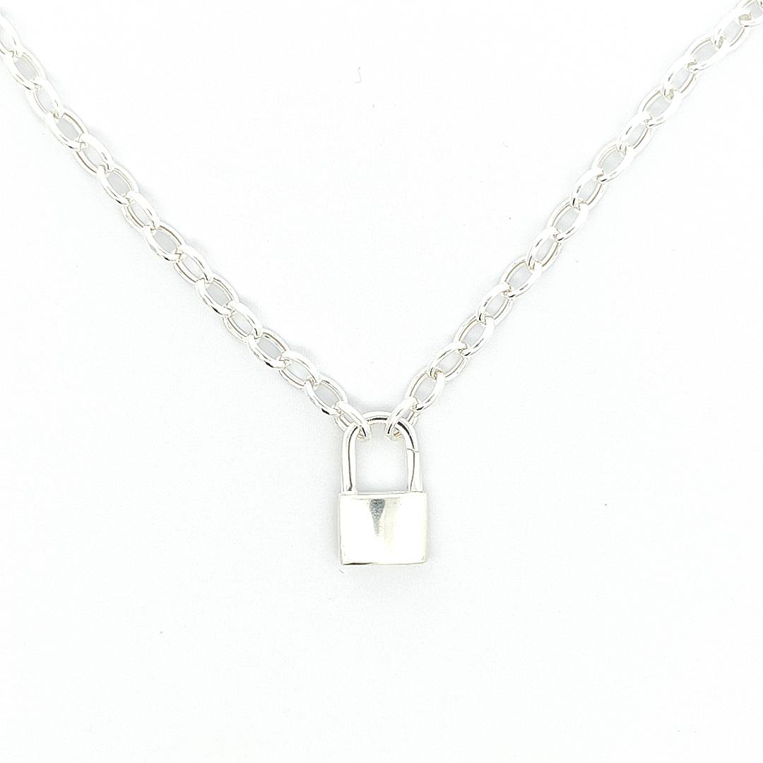 Sterling Silver Lock Pendant Necklace 5mm boothandbooth