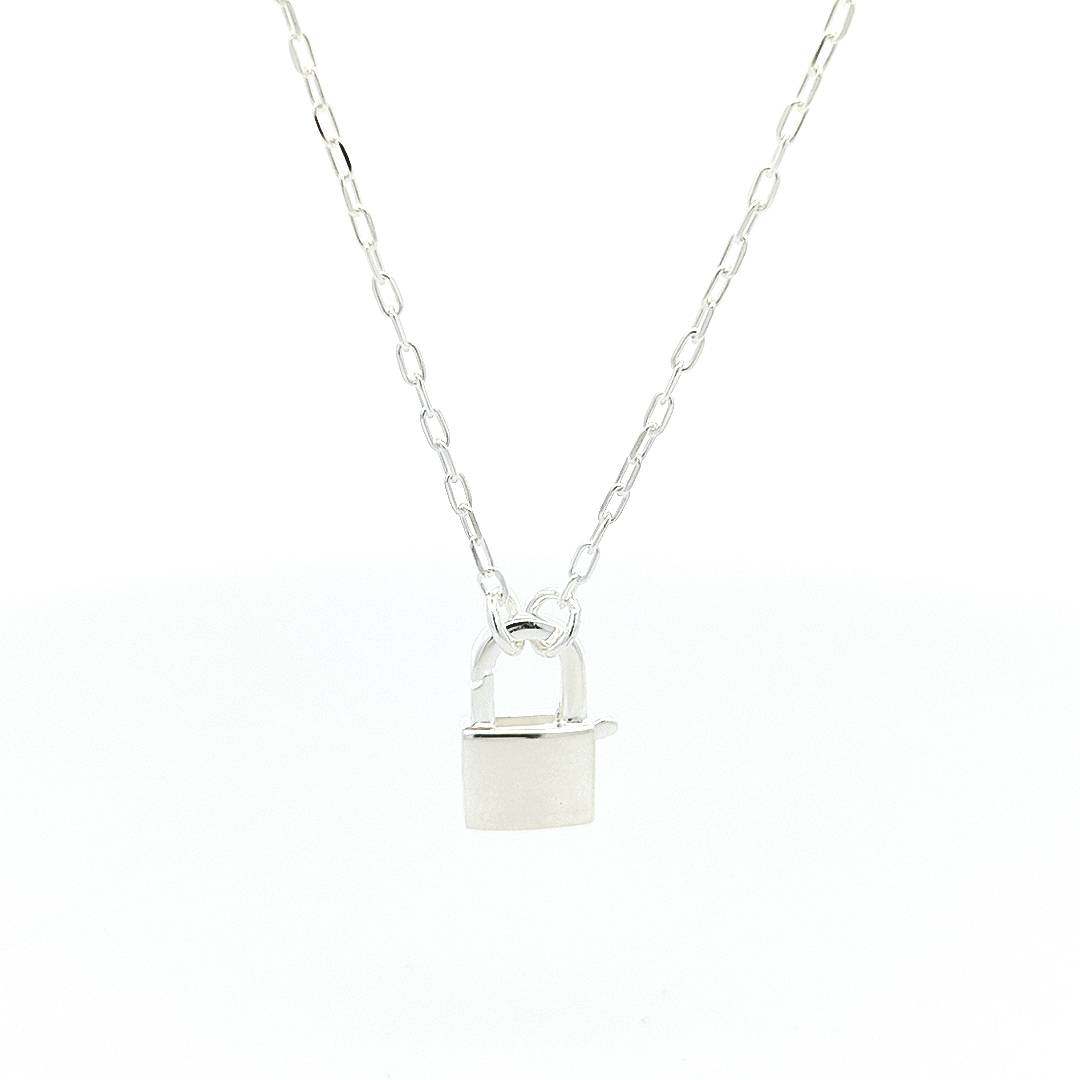 Sterling Silver Lock Pendant Chain 1MM - boothandbooth