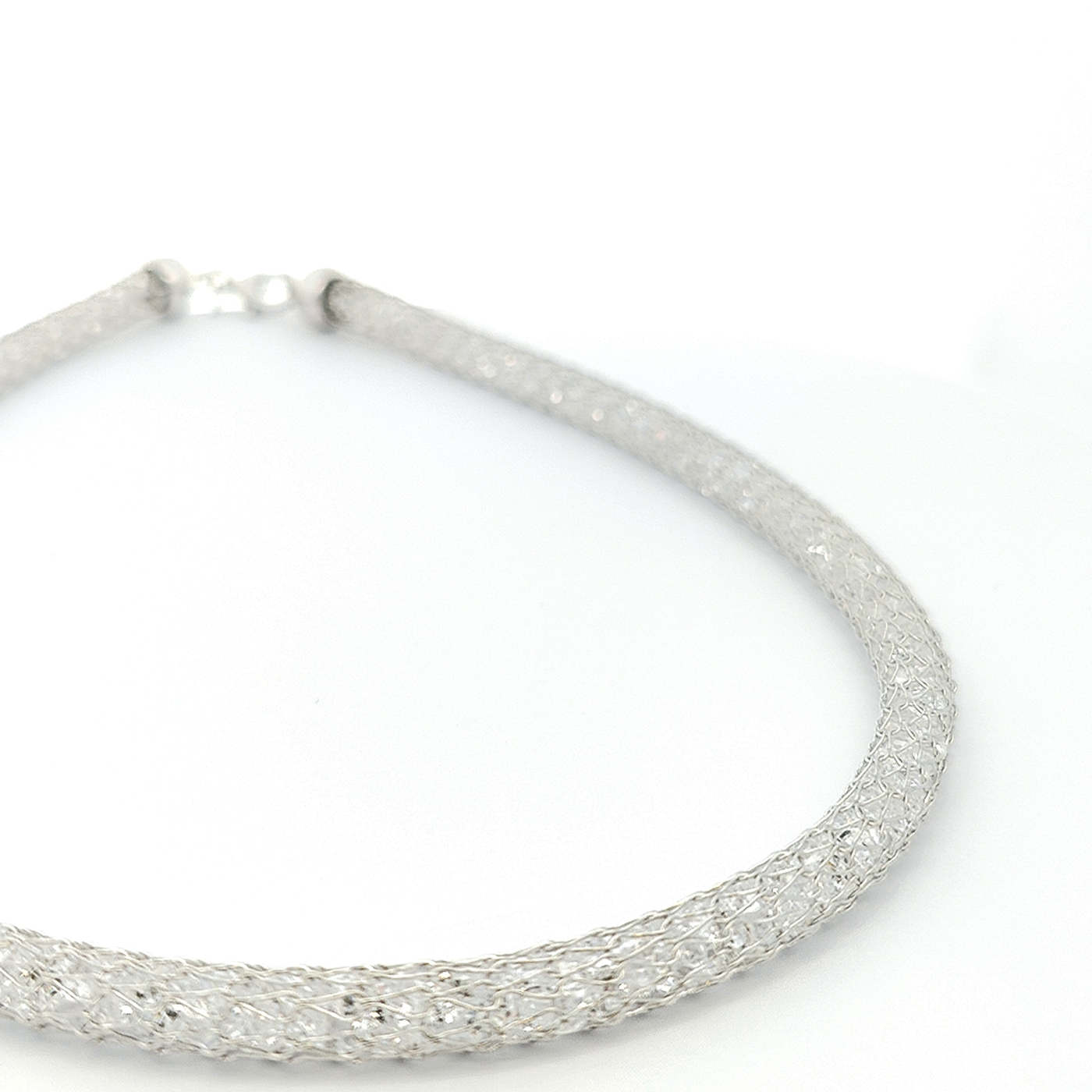 Italian Sterling Silver Crystal Mesh Necklace, Width  8mm - boothandbooth