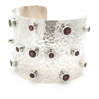 Sterling Silver Cuff Bracelet with Garnets - boothandbooth