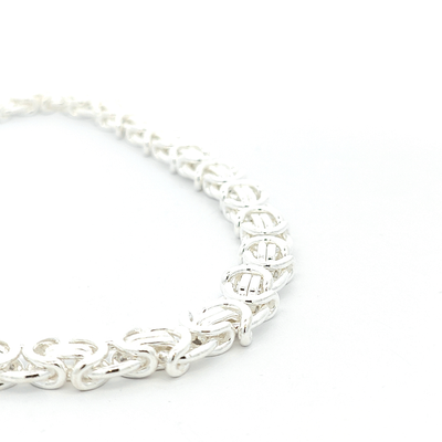 Flat Solid Silver Byzantine Chain, Width 10mm - boothandbooth