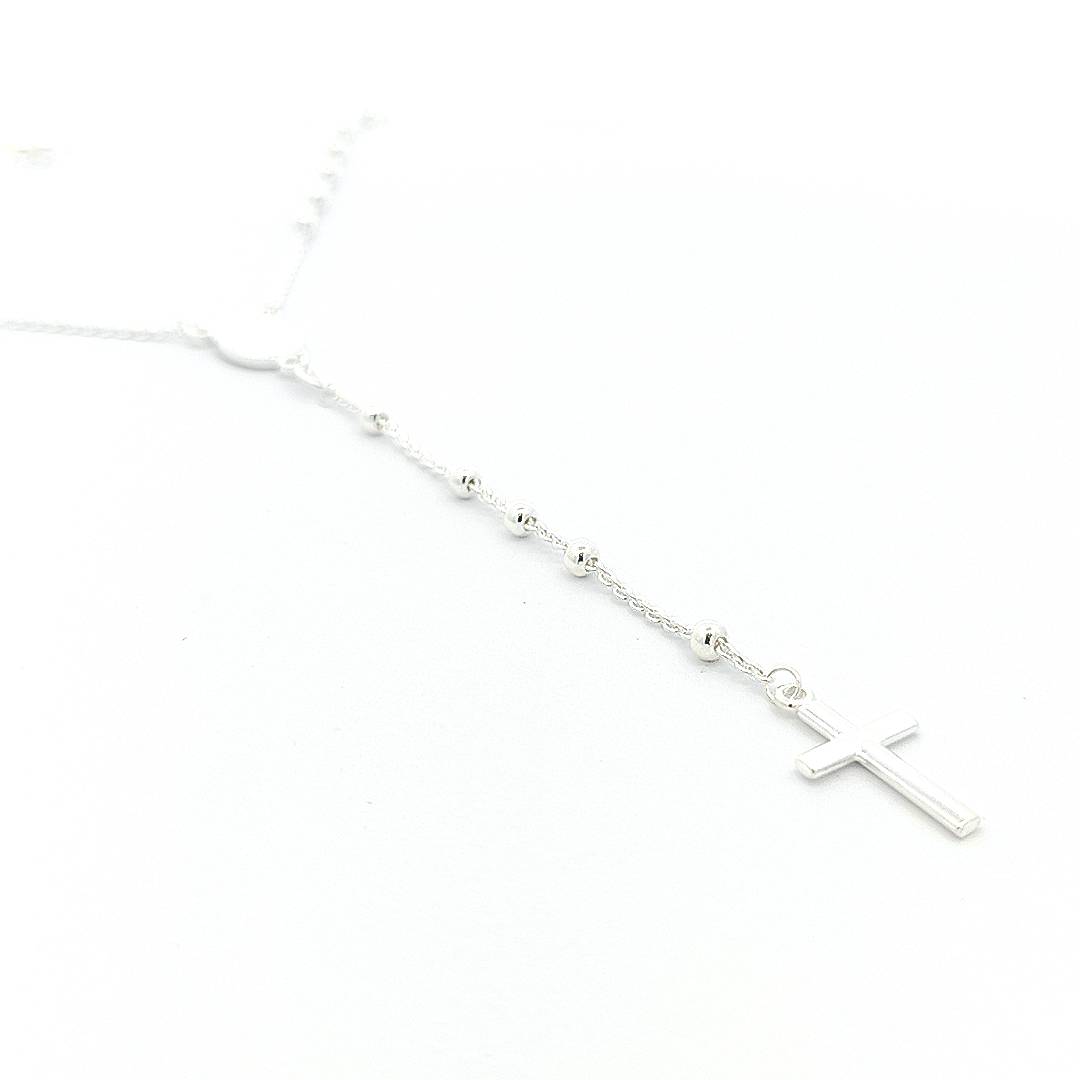 Sterling Silver Rosary Bead Necklace 3MM - boothandbooth