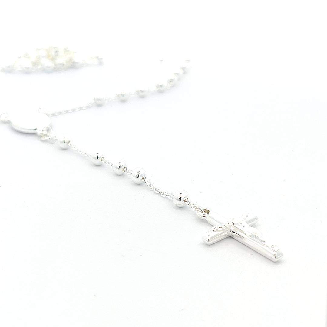 Sterling Silver Rosary Bead Necklace 4MM - boothandbooth