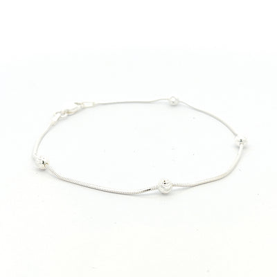 Sterling Silver Snake Bracelet with Diamond Cut Balls - boothandbooth