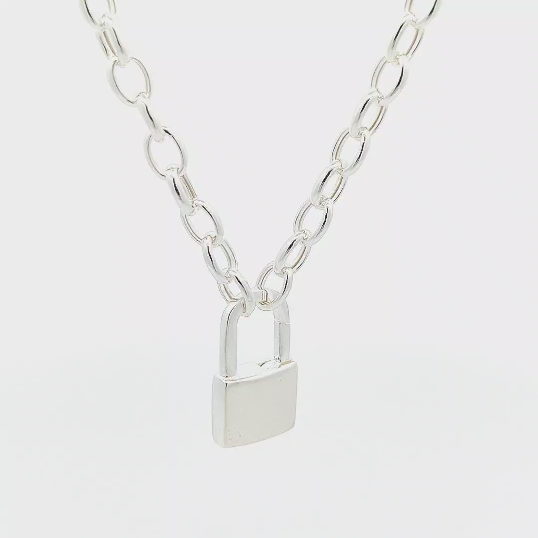 Sterling Silver Lock Pendant Necklace - 5mm