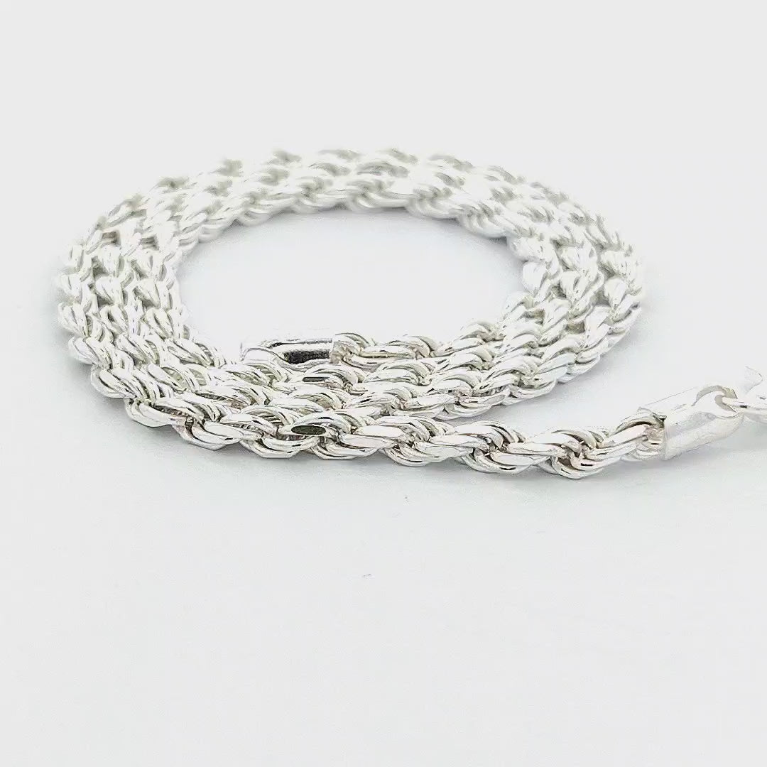 Sterling Silver Diamond Cut Rope Chain - 4mm