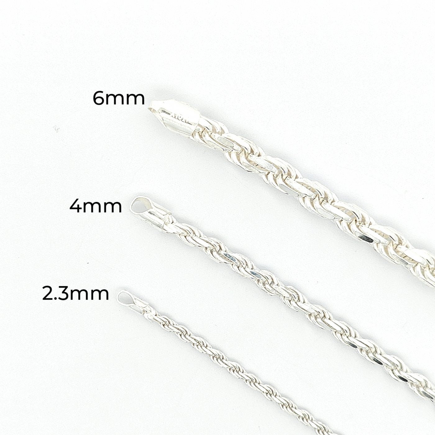 Sterling Silver Diamond Cut Rope Chain - 4mm - boothandbooth