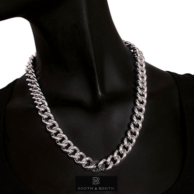 Rhodium-plated 925 silver chain necklace with black zircons and black rhodium - boothandbooth