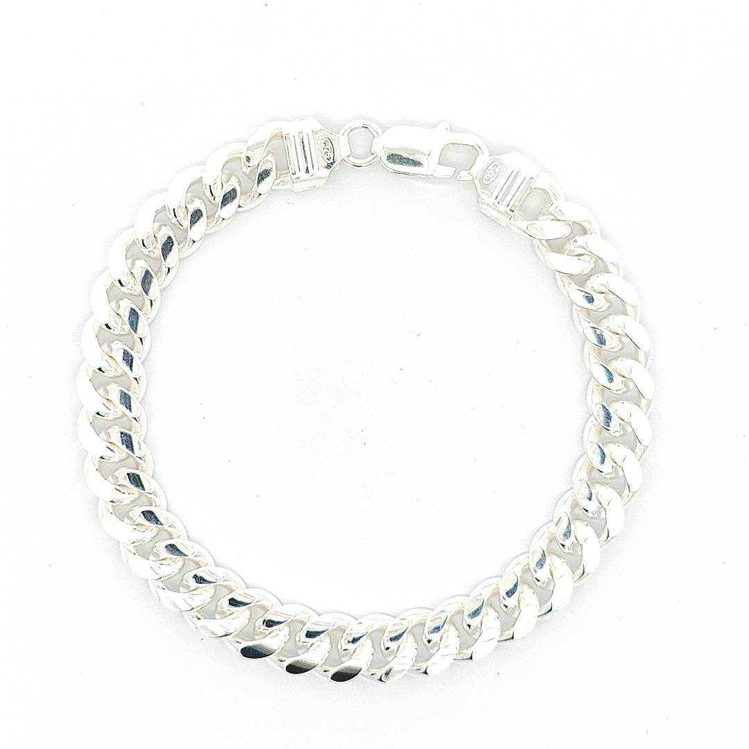 Sterling Silver Mens Curb Bracelet 9MM - boothandbooth