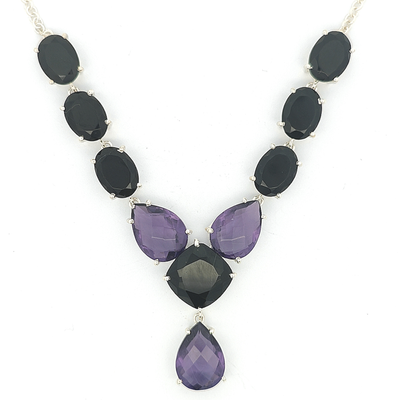 Black Onyx & Amethyst Necklace - Ruth - boothandbooth