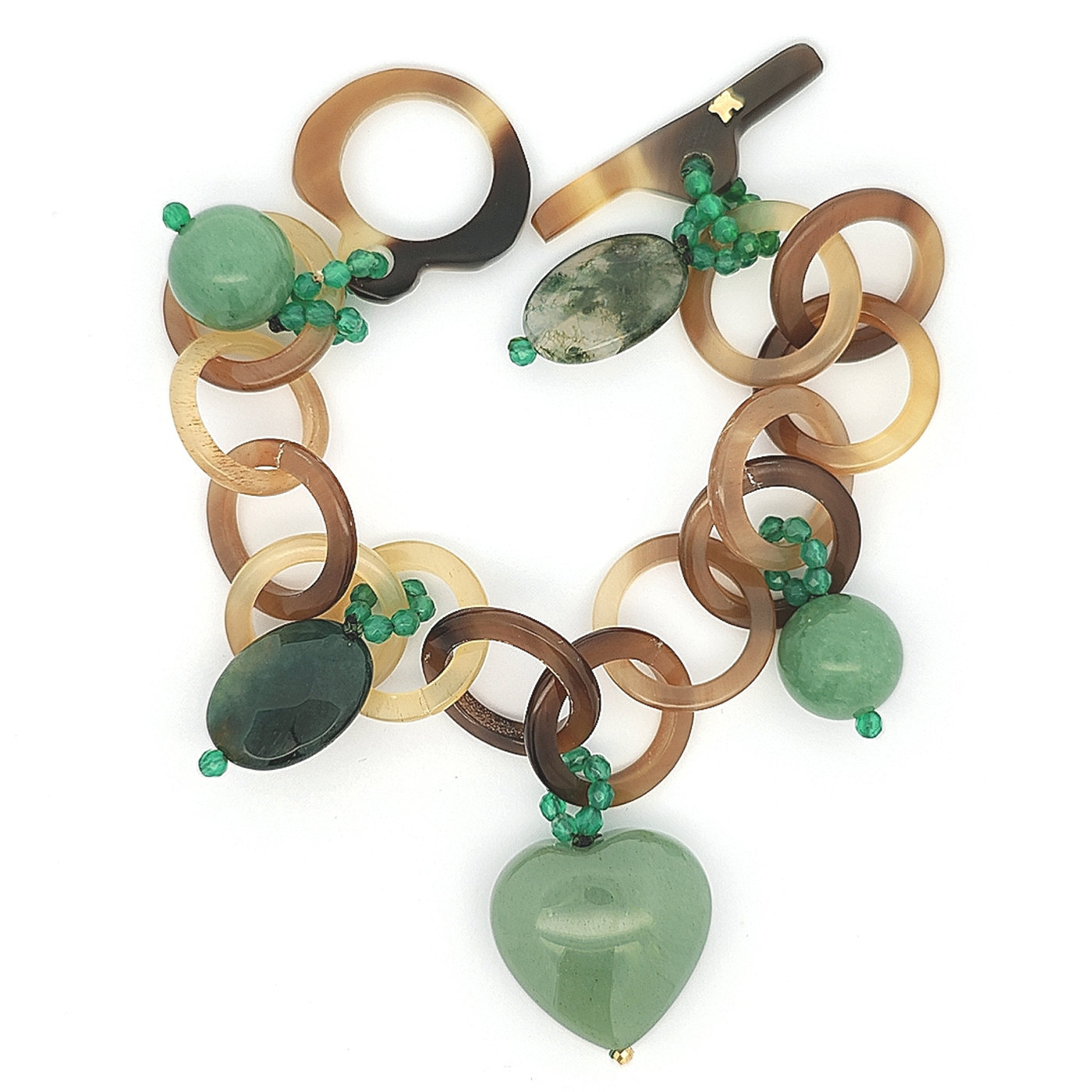 Aventurine, Green Agate and Gold Horn Bracelet - Danielle - boothandbooth