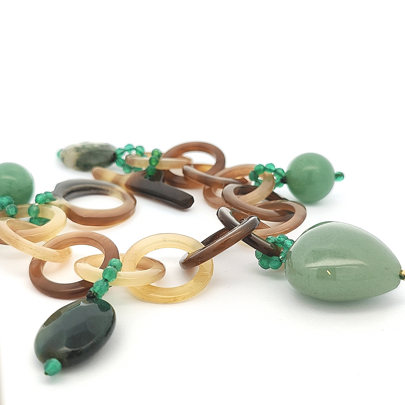 Aventurine, Green Agate and Gold Horn Bracelet - Danielle - boothandbooth