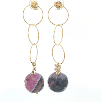Black and Fuchsia Agate Earrings - April - boothandbooth