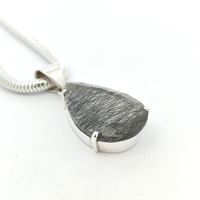 Large Faceted Black Rutilated Quartz Pendant - Sian - boothandbooth