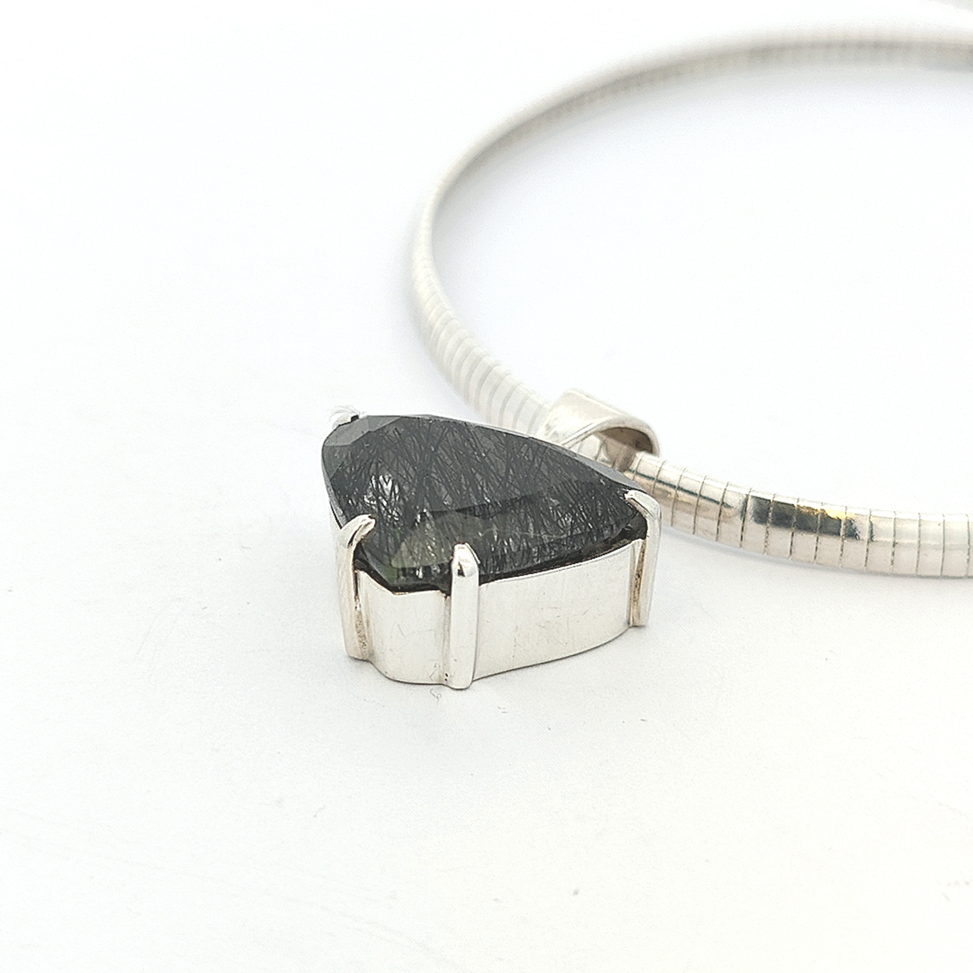 Faceted Black Rutilated Quartz Pendant - Saskia - boothandbooth