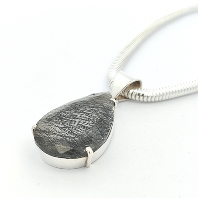Large Faceted Black Rutilated Quartz Pendant - Sian - boothandbooth