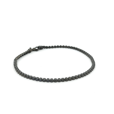 Black Cubic Zirconia and Ruthenium Sterling Silver Tennis Bracelet - boothandbooth