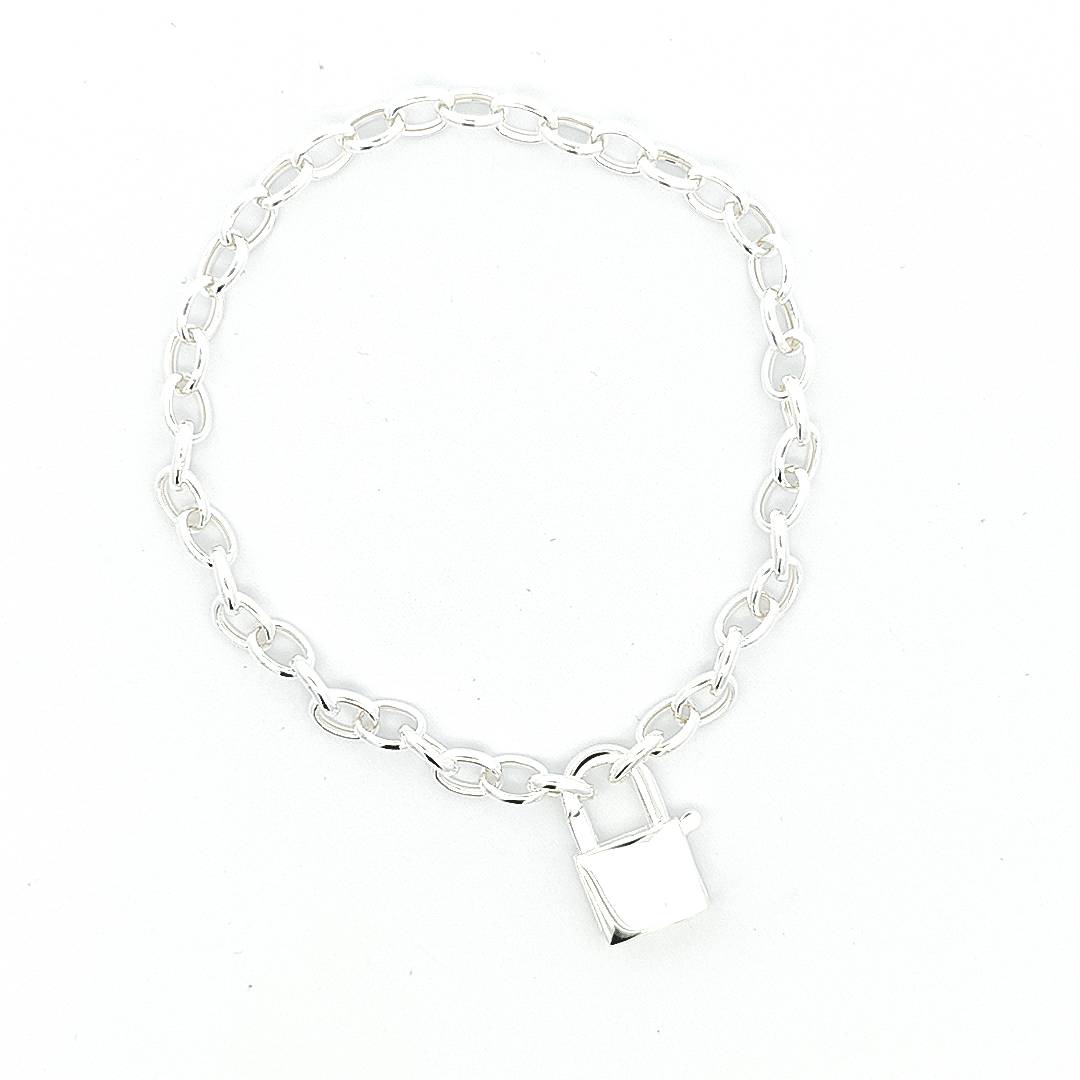 Sterling Silver Lock Pendant Bracelet 5MM - boothandbooth