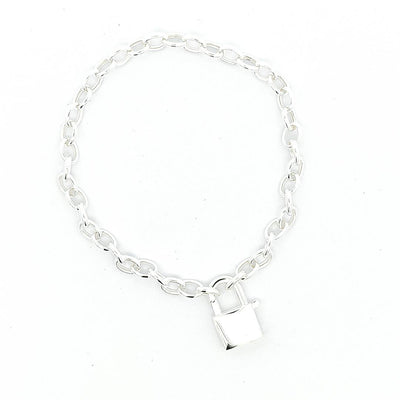 Sterling Silver Lock Pendant Bracelet 5MM - boothandbooth