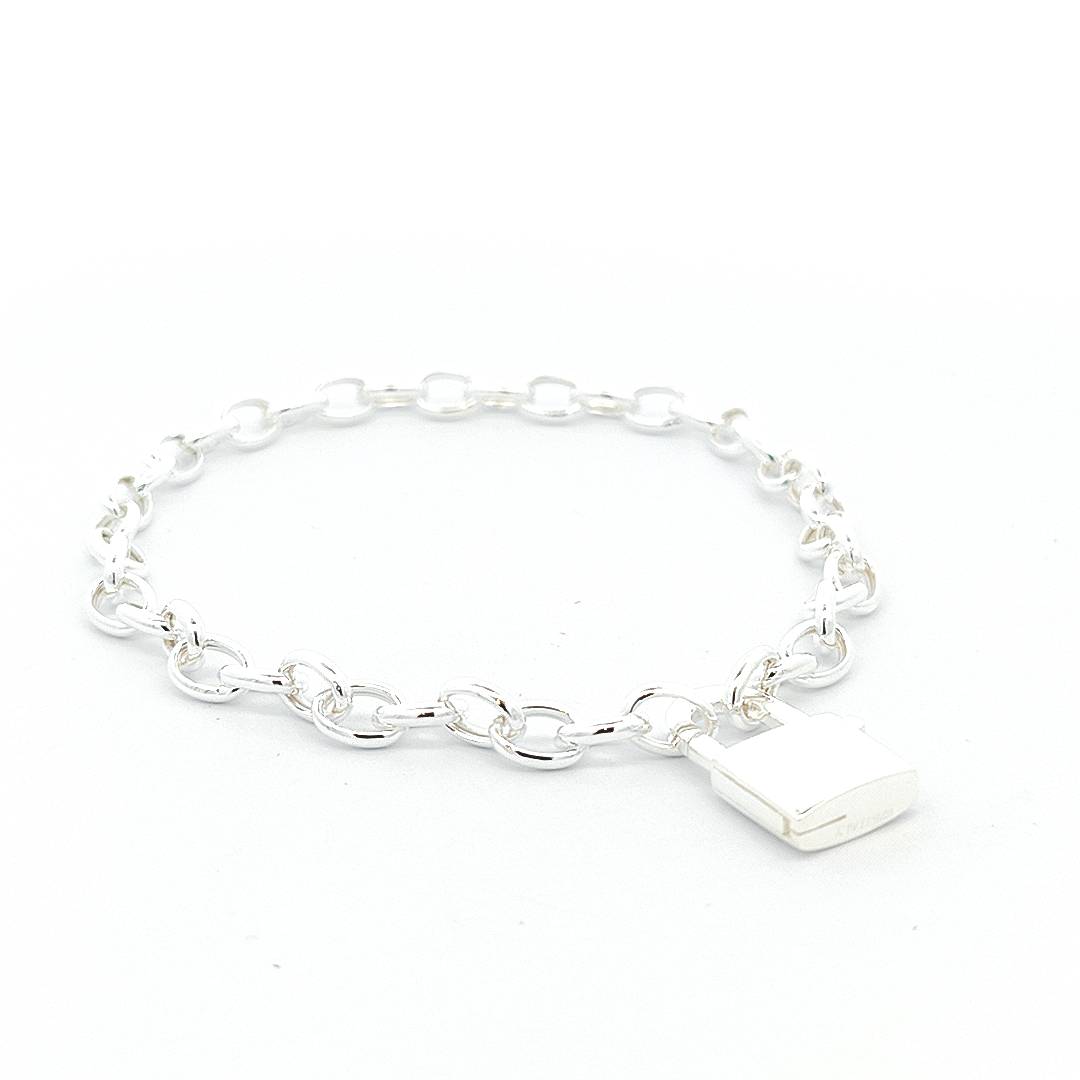 Sterling Silver Lock Pendant Bracelet 5MM - boothandbooth