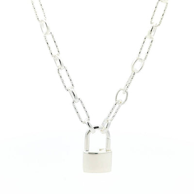 Sterling Silver Lock Pendant Chain 4MM - boothandbooth