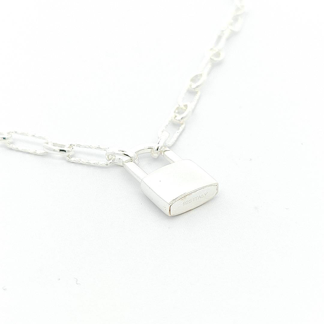 Sterling Silver Lock Pendant Chain 4MM - boothandbooth