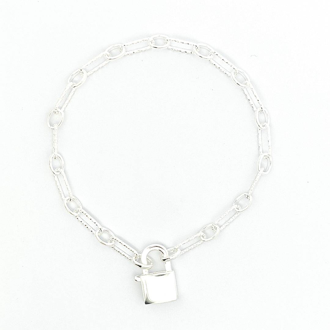 Sterling Silver Lock Pendant Bracelet 4MM - boothandbooth