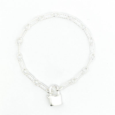 Sterling Silver Lock Pendant Bracelet 4MM - boothandbooth