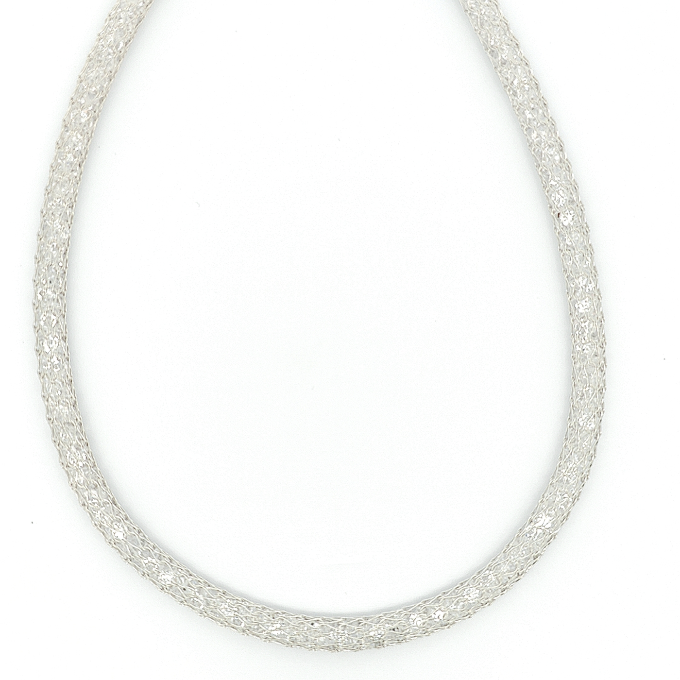 Italian Sterling Silver Crystal Mesh Necklace, Width  8mm - boothandbooth