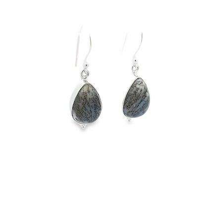 Dendritic Agate (Dark) Tear Drop Earrings - Adelle - boothandbooth