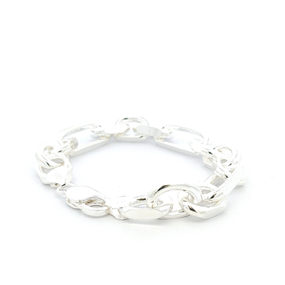 Sterling Silver Figaro Bracelet - Width 12mm - boothandbooth