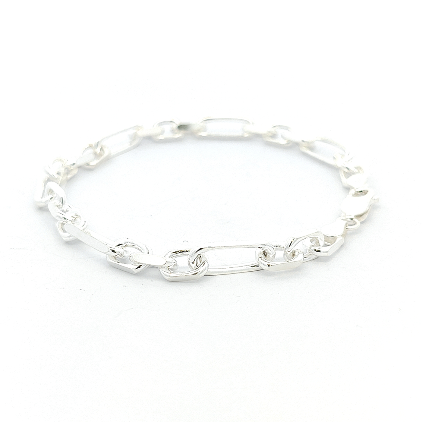 Sterling Silver Figaro Bracelet, Width 7mm - boothandbooth