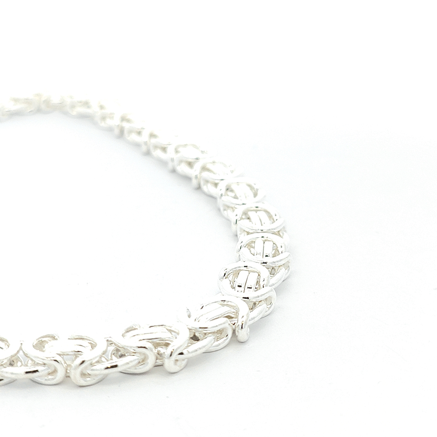 Flat Solid Silver Byzantine Chain, Width 10mm - boothandbooth