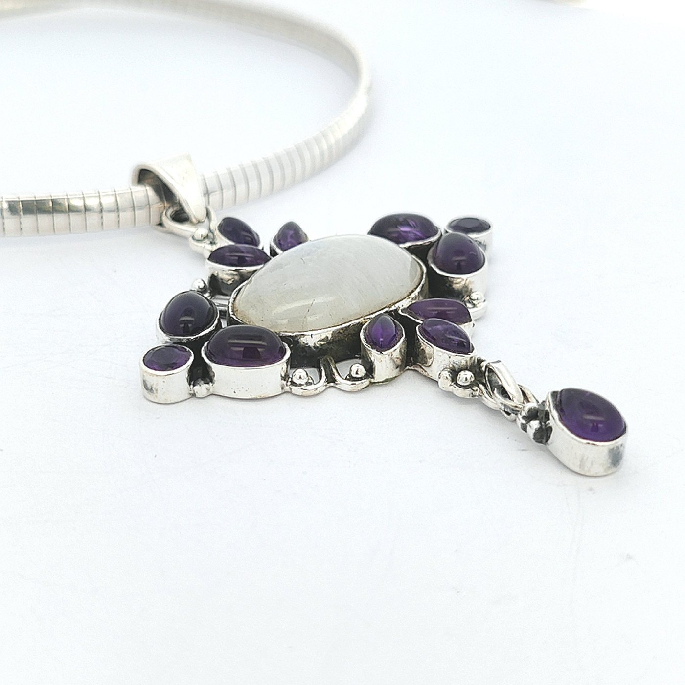 Rainbow Moonstone and Amethyst Pendant - Erin - boothandbooth