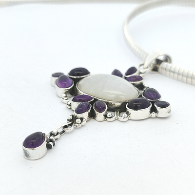 Rainbow Moonstone and Amethyst Pendant - Erin - boothandbooth