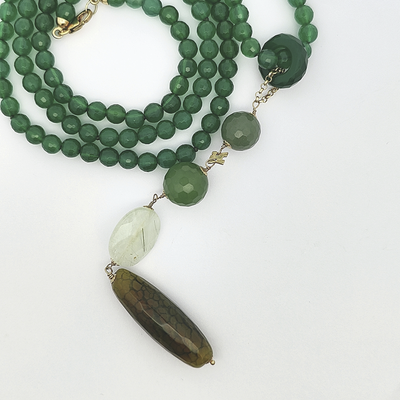 Green Agate, Aventurine and Prehenite Necklace - Zinnia - boothandbooth