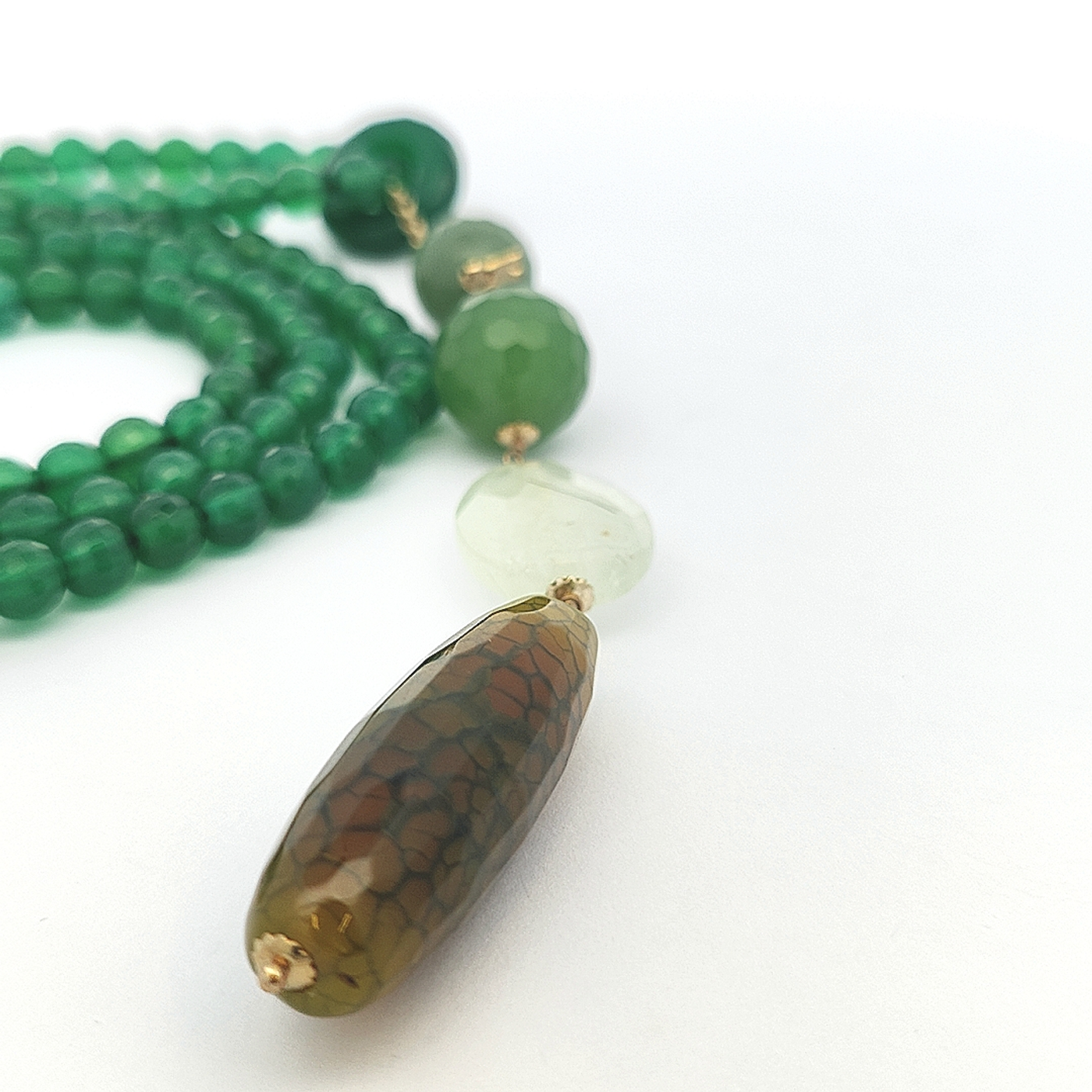 Green Agate, Aventurine and Prehenite Necklace - Zinnia - boothandbooth