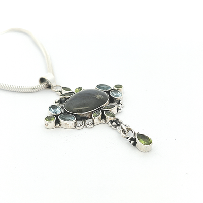 Labradorite, Peridot and Blue Topaz Pendant - Erin - boothandbooth