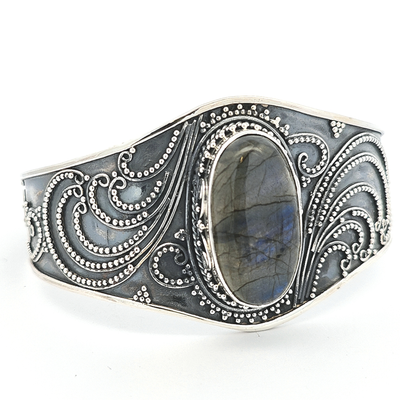 Sterling Silver Labradorite Bangle - Tatiana - boothandbooth