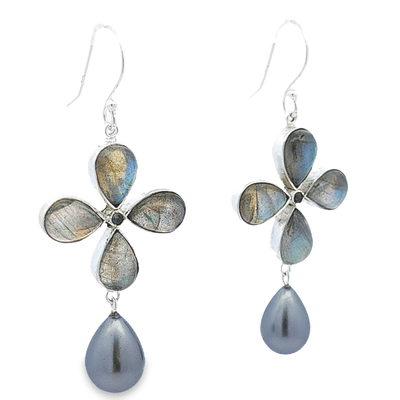 Labradorite & Black Pearl Earrings - Elizabeth - boothandbooth