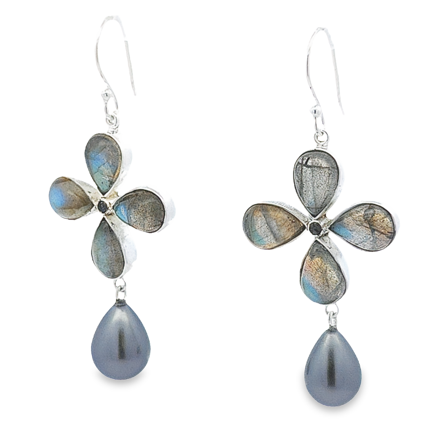 Labradorite & Black Pearl Earrings - Elizabeth - boothandbooth