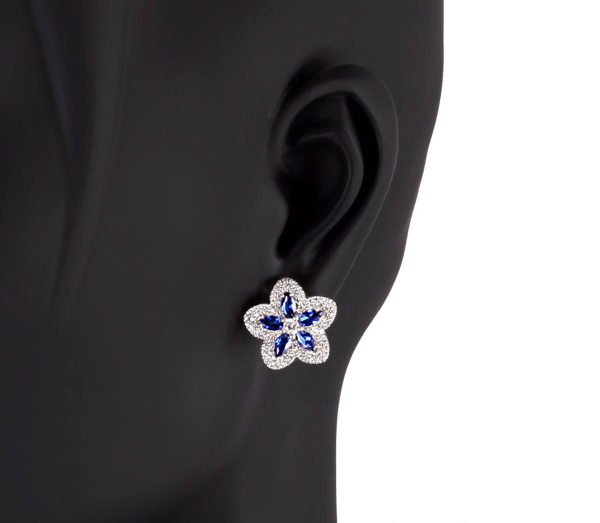 Flower earrings in rhodium-plated 925 silver with pave of white and coloured zircons - boothandbooth