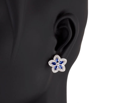Flower earrings in rhodium-plated 925 silver with pave of white and coloured zircons - boothandbooth