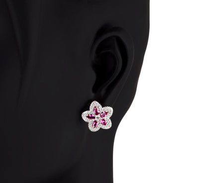 Flower earrings in rhodium-plated 925 silver with pave of white and coloured zircons - boothandbooth