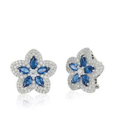 Flower earrings in rhodium-plated 925 silver with pave of white and coloured zircons - boothandbooth