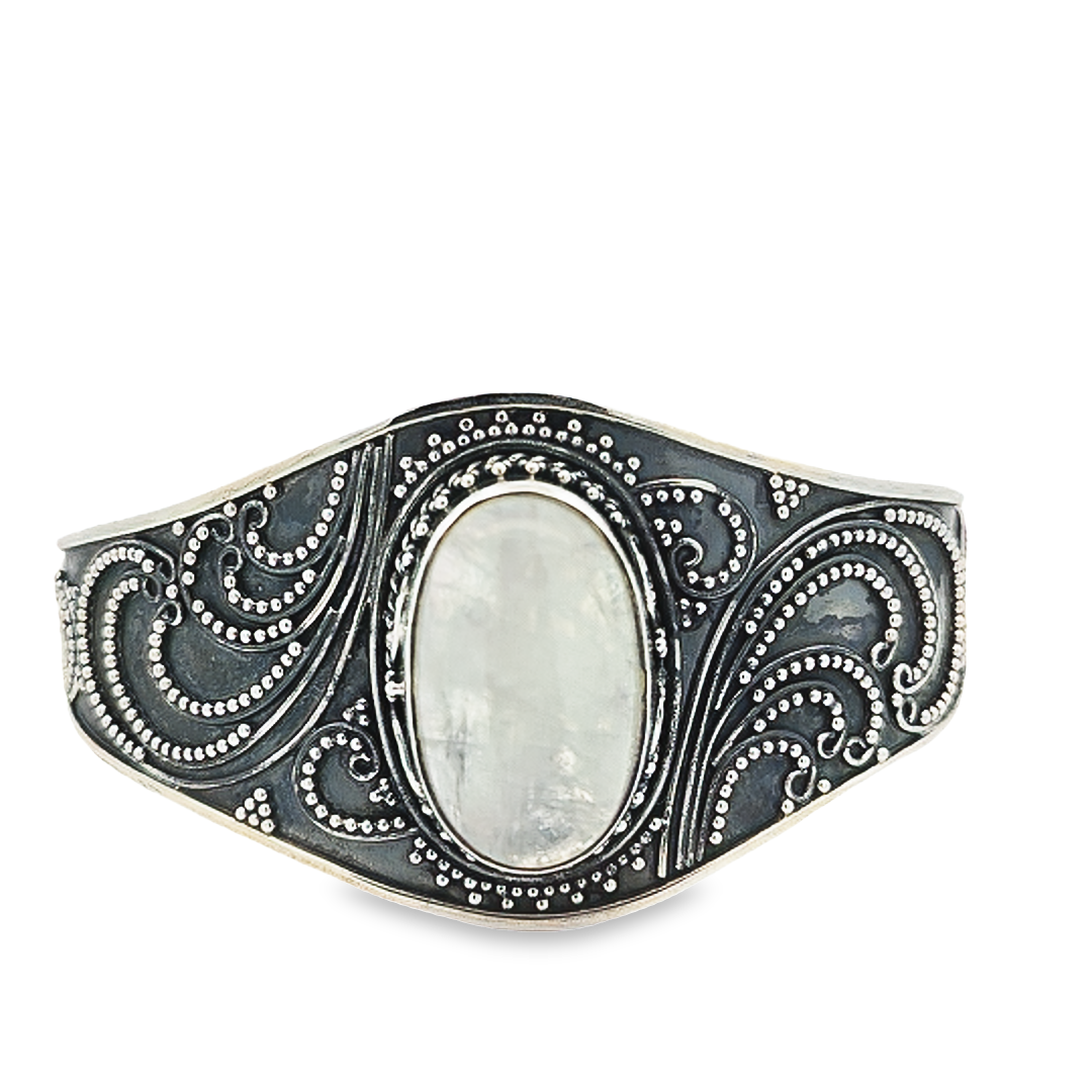 Sterling Silver Moonstone Bangle - Tatiana - boothandbooth