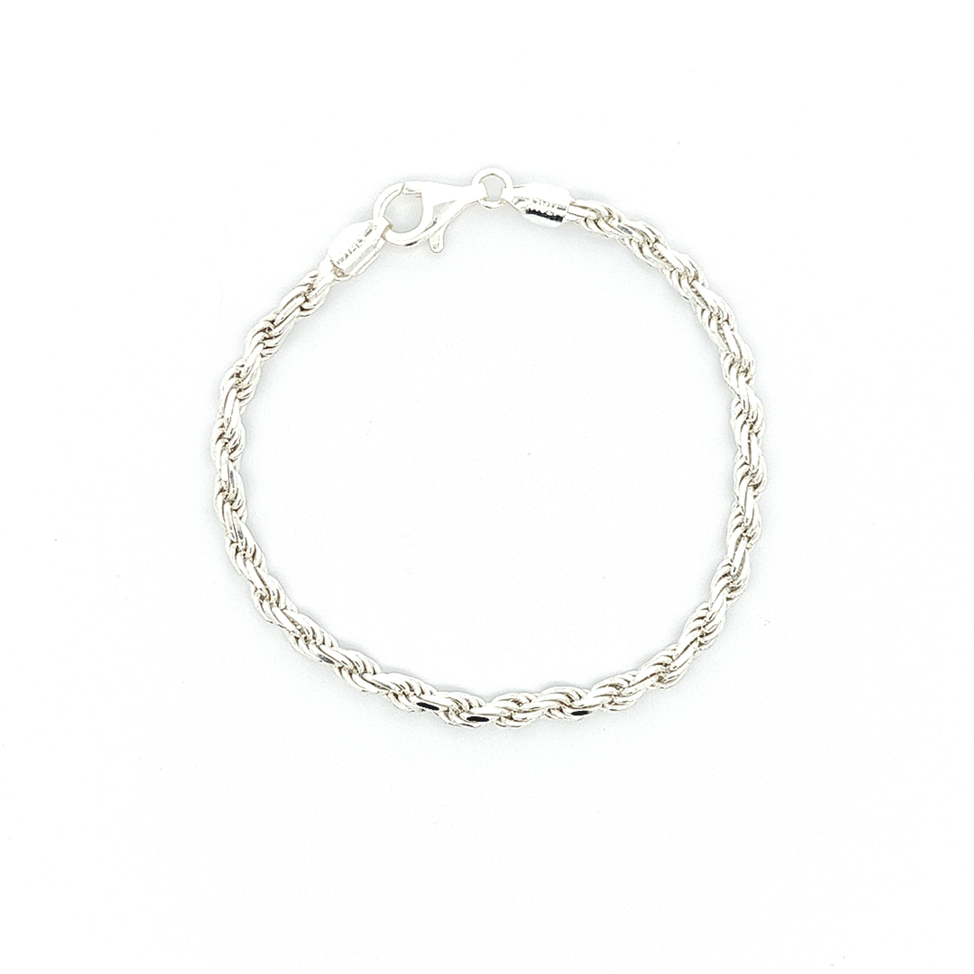 Diamond Cut Sterling Silver Rope Bracelet, Width 4mm - boothandbooth