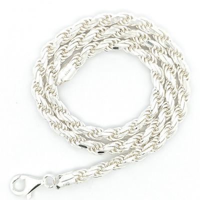 Sterling Silver Diamond Cut Rope Chain, Width 6mm - boothandbooth