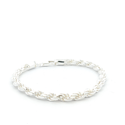 Sterling Silver Diamond Cut Rope Bracelet, Width 6mm - boothandbooth